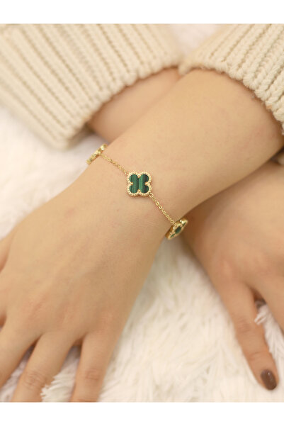 ZEYNEPLİ GOLD 14 Ayar Altın 5'li Yeşil Yonca Bileklik