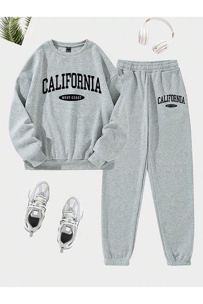 Boi Σετ αθλητική φόρμα California West Coast Grey Oversize - Crew Neck, Rubber Leg