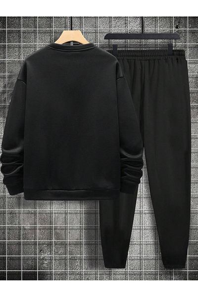 Boi Σετ αθλητική φόρμα King Paris Black Printed Oversize - Crew Neck, Ελαστικό πόδι