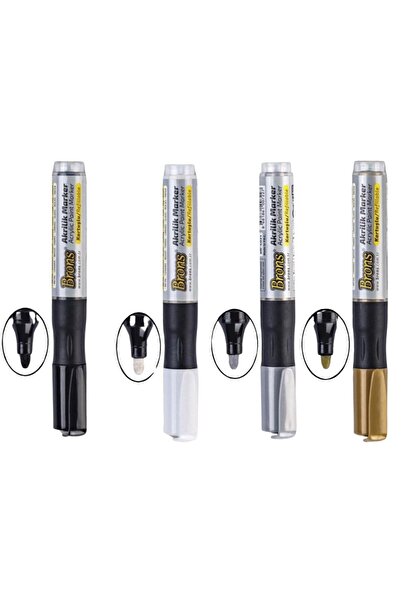 Brons Akrilik Marker Kalem Yuvarlak Uç Metal Seramik Ahşap Kumaş Cam Tuval Taş 4'lü Set 1