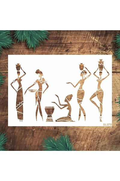 STENCİLTASARIM Stencil Design SL079 African Women Mural Wood Painting Pattern Mold Wall Wood Glass Painting Dese