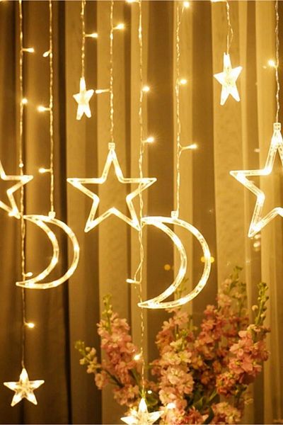 YASİMA New Year Decorative Decoration Light Moon Star Fairy Led Curtain Decoration Light 3 Mt Birthday Light