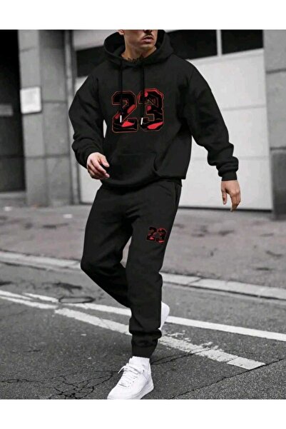 mercoledi Size 23 Printed Bottom Top Hooded Tracksuit Set Oversize Boyfirend