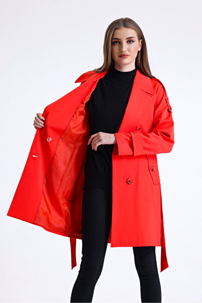 DOLCEBELLA Kruvaze Coral Kapama Kısa Trençkot