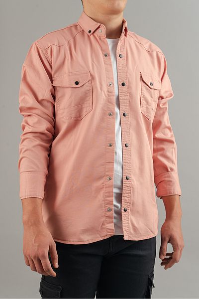 bombe Slim Fit Ανδρικό πουκάμισο τζιν σε πούδρα