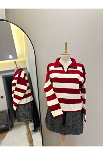 BERNEO Yılbaşı Temalı Kırmızı Triko Kazak Regular Fit / Normal Kesim