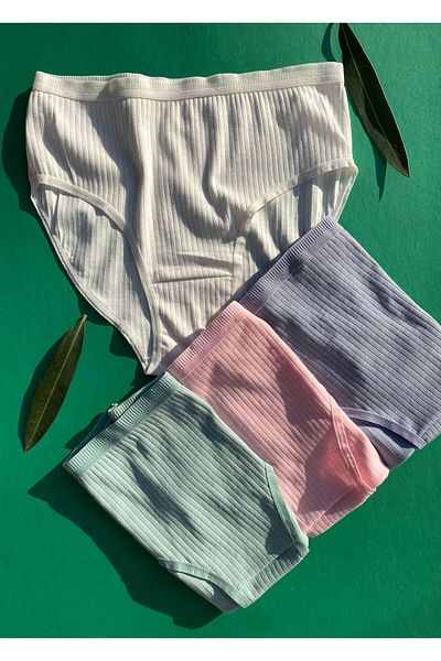 VicTroy Women's 4-Piece Cotton Ribbed Triangle Slip Panties in Pink, Ecru, Green and Light Blue