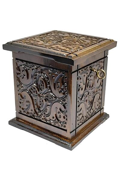 Fillikutum Dekoratif Özel Yapım Kilitli Ceviz Sandık Kumbara Ahşap Tip Box Ku...