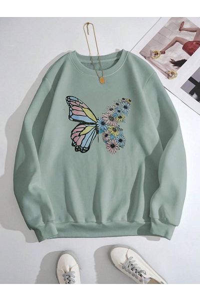 Serays moda Зимен суичър за момиче с щампа на пеперуди