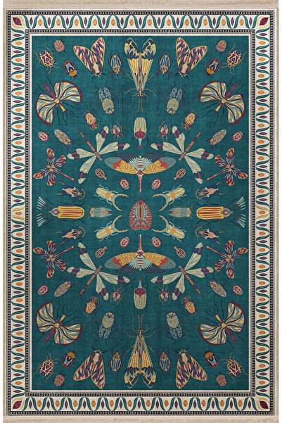 Rugs Modern Halı Mavi Temalı Motifli Kelebek Desenli Kreatif Vintage Dekorati...