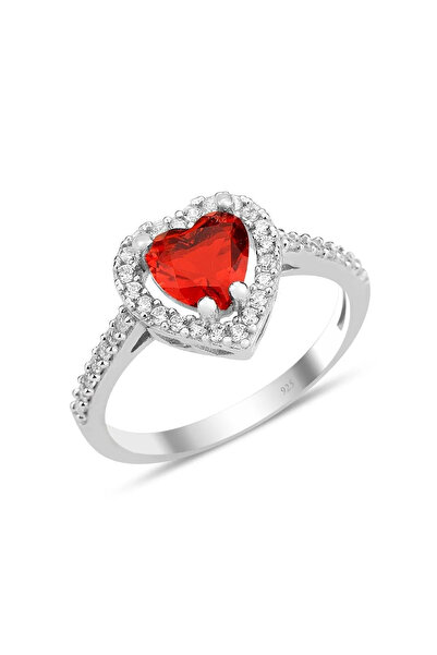 Sahira Jewelry Pırlanta Montür Kırmızı Taşlı Gümüş Kaplama Ayarlanabilir Kadı...