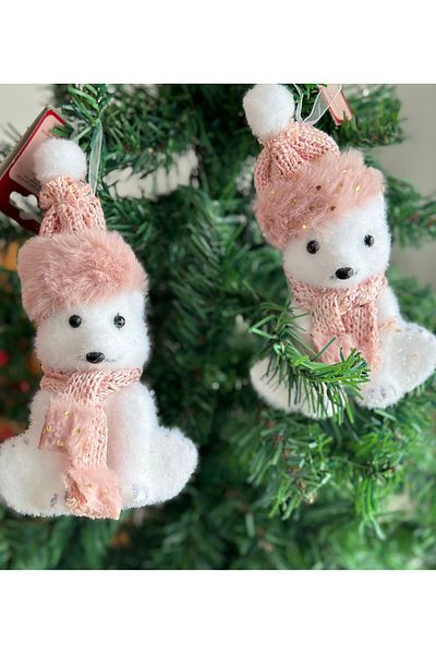 QUEEN AKSESUAR Imported luxury Christmas collectable mesh cap with scarf decorated feathered polar bear tree tree pink white