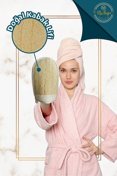 Ma'Vessa Natural Pumpkin Fiber Reversible Bath & Shower Gloves Body Washcloth, Bath Loofah