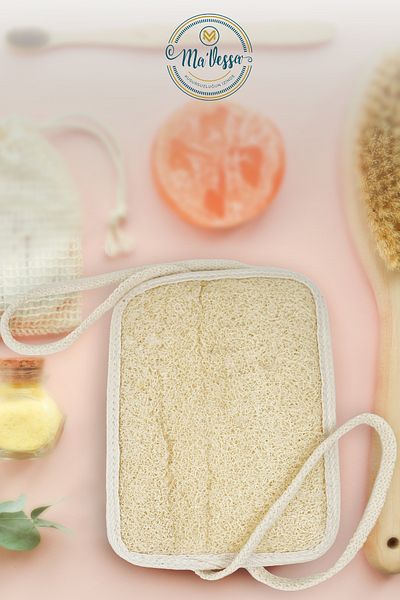 Ma'Vessa Pumpkin Fiber Drawstring Reversible Bath & Shower Square Body Washcloth, Bath Loofah