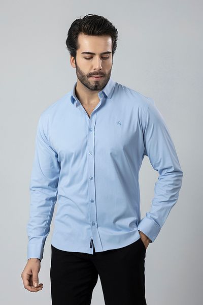 Polo Air Men's Long Sleeve Shirt Slimfit Lycra Fabric Pa-179 Blue Color