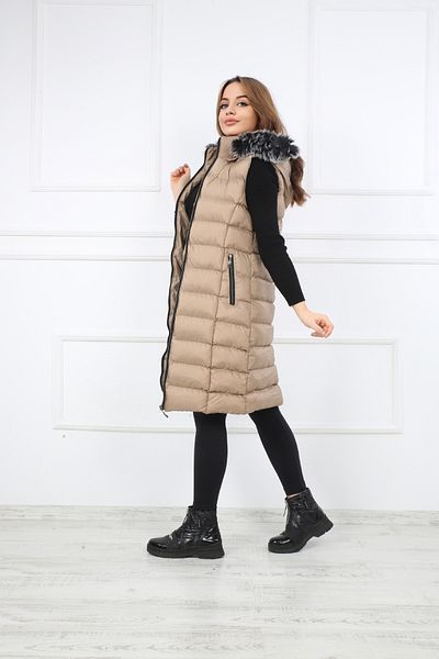 S&V TEKSTİL Women's Beige Color Trend Long Vest Coat