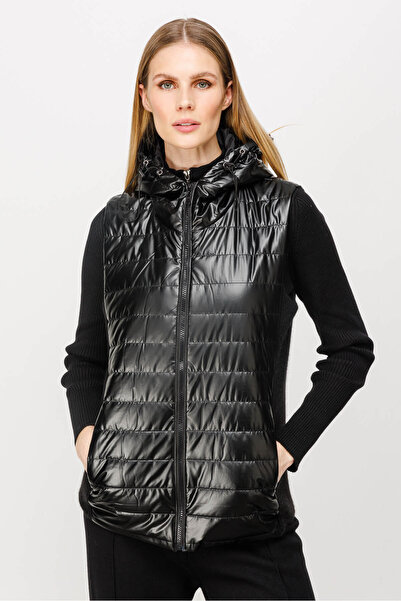 Butik Triko Knitwear Combination Hooded Quilted Vest