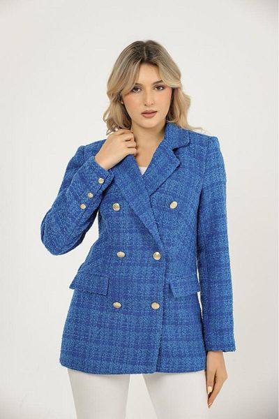 CurcunaShop Tweed Blazer Jacket Lined Buttoned Front