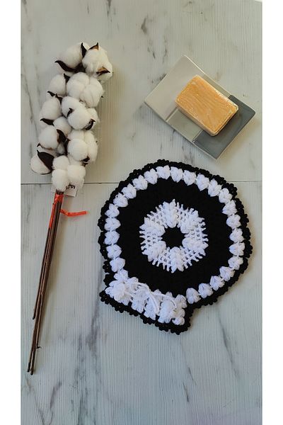 mbmh made by may hand Hand Knitted Bath Loofah Dowry Black-White Hand Socketed 22*22cm Loofah Madebymy Hand
