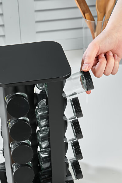 vipgross 360 ROTATING COUNTER TOP GLASS SPICE SET WITH STAINLESS STAND - 20 PACKS - 20 PACKS BLACK SQUARE