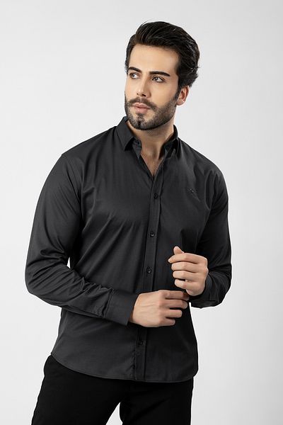 Polo Air Men's Long Sleeve Shirt Slimfit Lycra Fabric Pa-179 Black Color