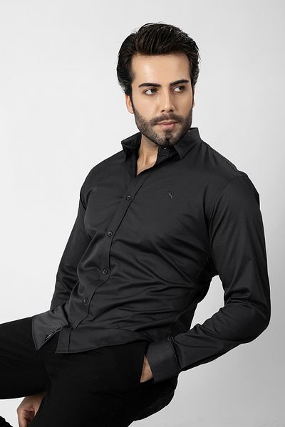 Polo Air Men's Long Sleeve Shirt Slimfit Lycra Fabric Pa-179 Black Color