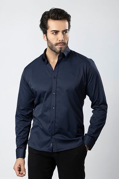 Polo Air Men's Long Sleeve Shirt Slimfit Lycra Fabric Pa-179 Navy Blue Color