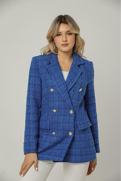 CurcunaShop Tweed Blazer Jacket Lined Buttoned Front