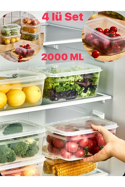 Baye Huge 4 Pieces Refrigerator Storage Container with Lid Food and Freezer Vegetable Container Pulses Set 2 Lt