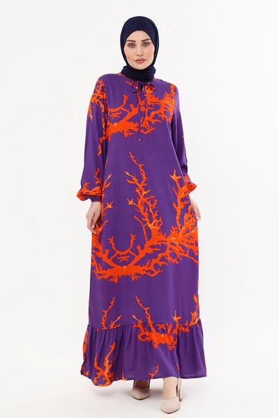 ÇIKRIKÇI TEKSTİL ŞİLE BEZİ VISKOSE LONG SLEEVE DRESS SUMMER TRIL TRIL PURPLE