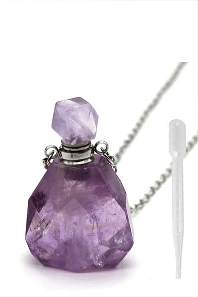 Tesbih Atölyesi Certified Perfume Bottle Design Amethyst Stone Necklace - with Silver Device