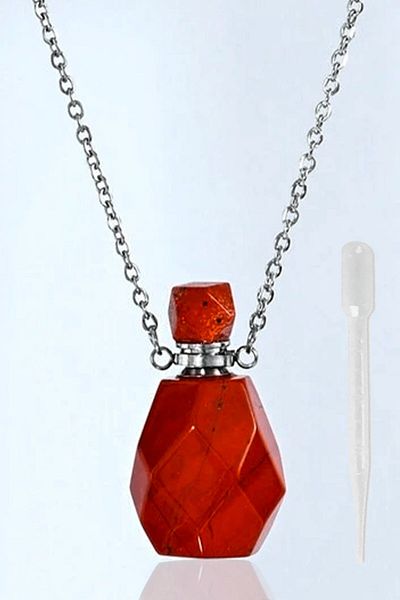 Tesbih Atölyesi Red Jasper Stone Bottle Necklace - Perfume with Silver Attachment