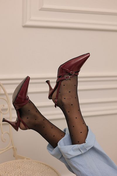 MYPOPPİSHOES Burgundy Patent Leather 8 Cm Heeled Shoes Tango