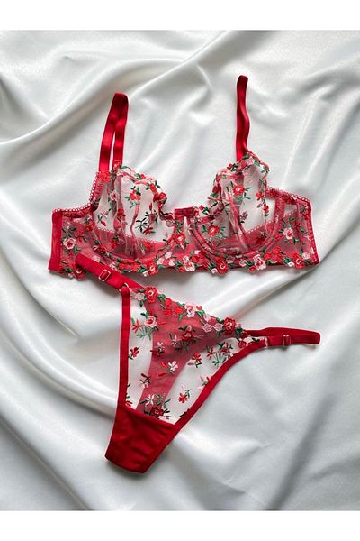 ARONA Red Flower Embroidered