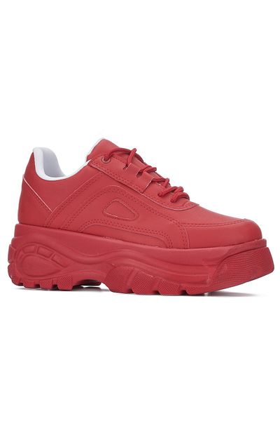 İmerShoes Red Women's Sneakers - Lace-Up, Thick Lightweight High Sole, Casual Sports Shoes 001