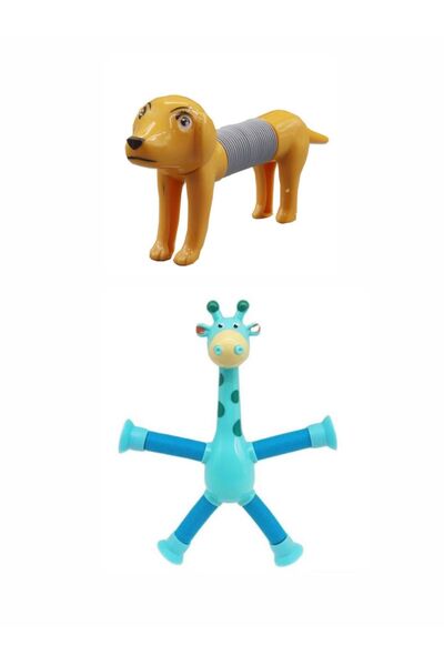 Toyspalace Vantuzlu Zürafa Ve Köpek Eğitici Uzayan Boru Teleskopik Yapışkanlı 2 Adet Duyusal Oyuncak