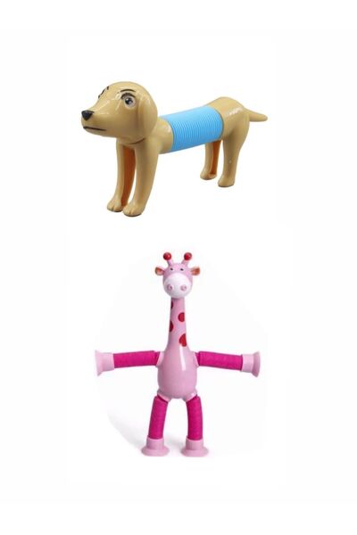 Toyspalace Vantuzlu Zürafa Ve Köpek Eğitici Uzayan Boru Teleskopik Yapışkanlı 2 Adet Duyusal Oyuncak
