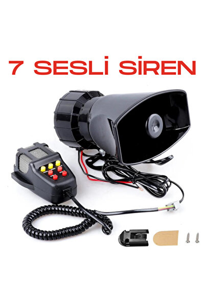 ŞüsCarOto Her Araca Uyumlu 7 Sesli Güçlü Siren Korna Mikrofonlu Megafonlu 12v...