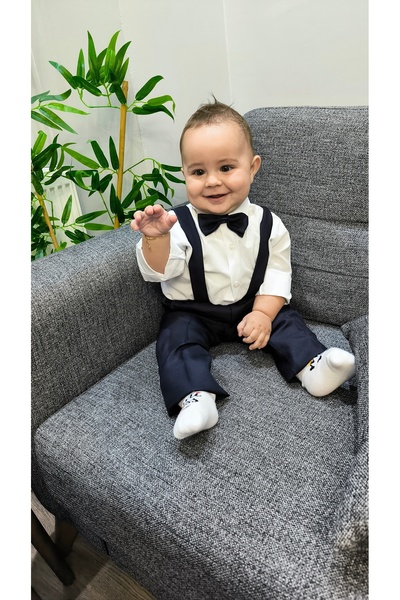 HAYTA Çocuk Takım Çocuk Salopet Takım Gömlekli Papyonlu Lacivert