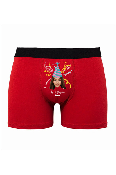 TexKid Kişiye Özel Eğlenceli Doğum Günü Hediyesi Erkek Man Kırmızı Boxer