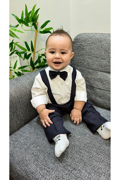 HAYTA Children's Suit Children's Salopet Suit with Shirt and Bow Tie Navy Blue