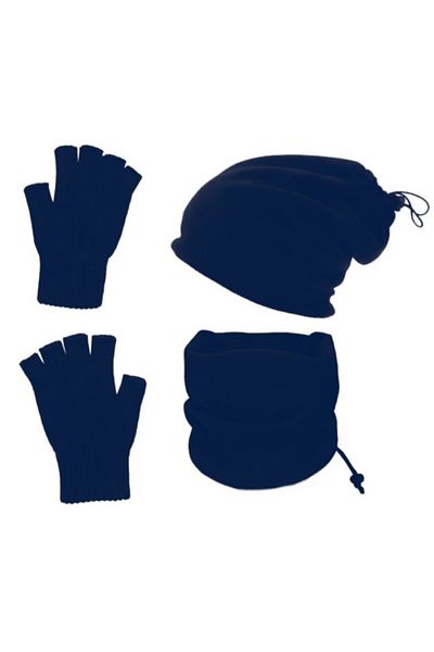 Betülce Set de 3 mănuși de lână unisex bleumarin pentru iarnă multifuncțional, guler și beretă din lână