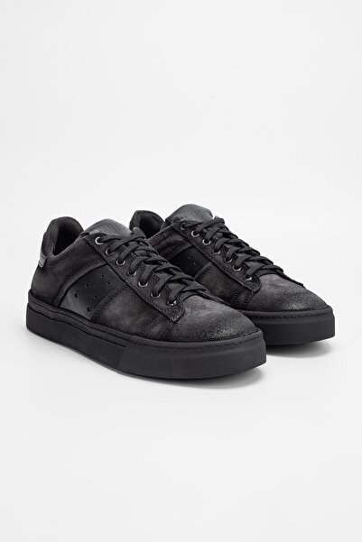 Valmenti Erkek Siyah Grft Hakiki Deri Sneakers & Spor Ayakkabı