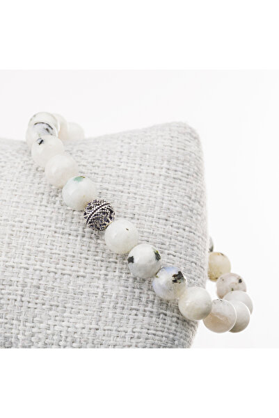 Taşta Moda Ay Taşı Gümüş Bileklik-8 mm