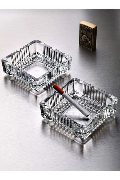 Rotanev 2 Pieces Glass Square Cut Ashtray - Ash Plate - Ash Tray