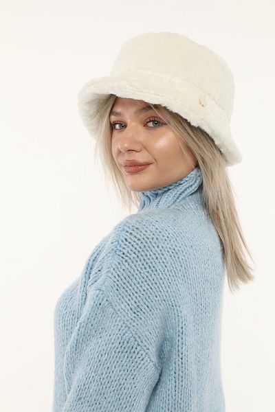 Aghilo White Plush Women's Hat - Bucket Bucket