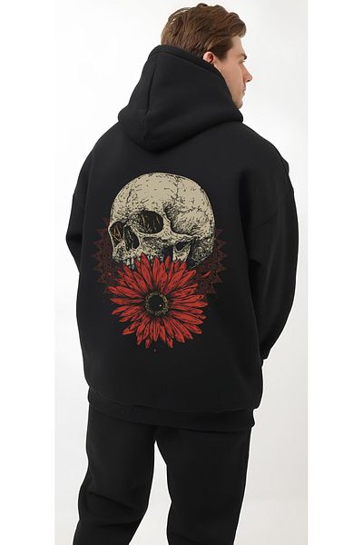 Edizen Flower Of Death Back Printed 2024 Oversize Premium 100% Cotton Hooded Sweatshirt