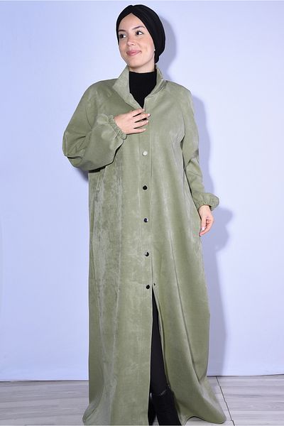 Nowa Scarf Coat Top Coat Modal Fabric Hat Buttoned Water Green