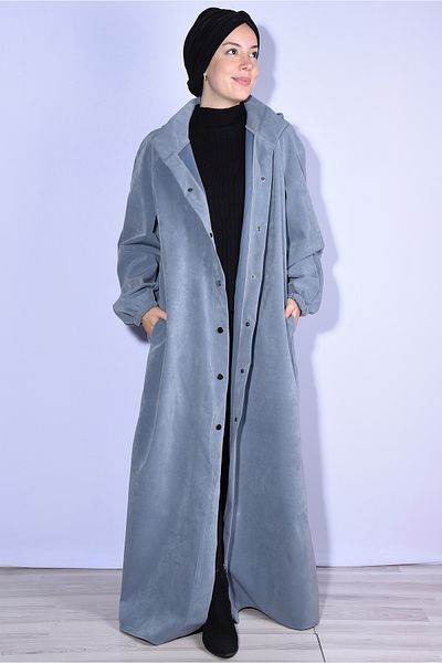 Nowa Scarf Modal Fabric Hat Buttoned Pocket Overcoat Coat Jeans Blue