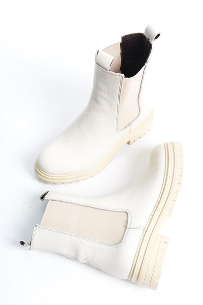 Modabuymus Kami Beige Matte Elastic Genuine Leather Daily Chelsea Boots